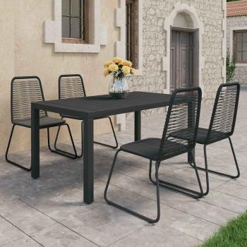 ARDEBO.de - 5-tlg. Garten-Essgruppe PVC Rattan Schwarz
