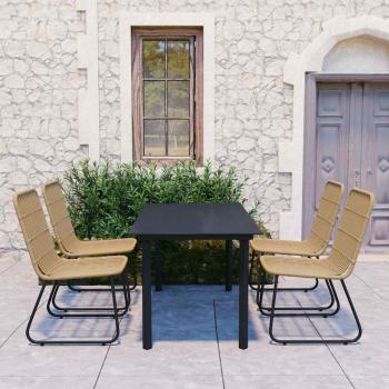 ARDEBO.de - 5-tlg. Garten-Essgruppe Poly Rattan und Glas