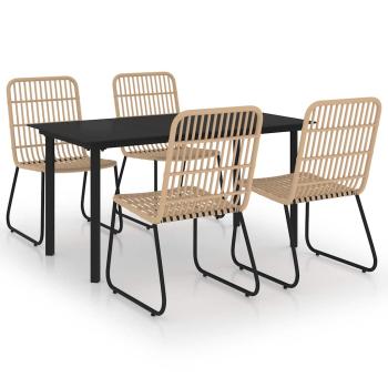 5-tlg. Garten-Essgruppe Poly Rattan und Glas