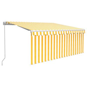 Markise Manuell Einziehbar mit Rollo 3,5x2,5 m Gelb & Weiß
