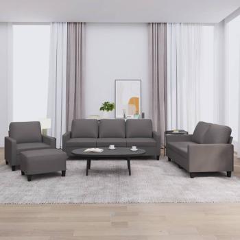 ARDEBO.de - 4-tlg. Sofagarnitur mit Kissen Grau Kunstleder