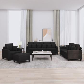 ARDEBO.de - 4-tlg. Sofagarnitur mit Kissen Schwarz Stoff