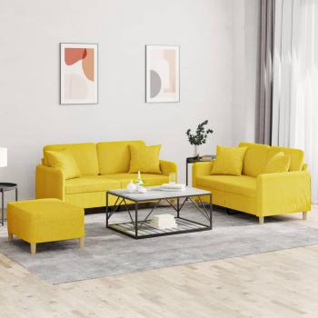 ARDEBO.de - 3-tlg. Sofagarnitur mit Kissen Hellgelb Stoff