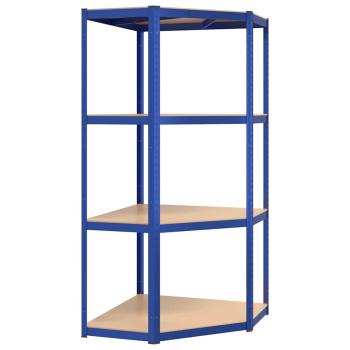 Eckregal mit 4 B?den Blau Stahl & Holzwerkstoff