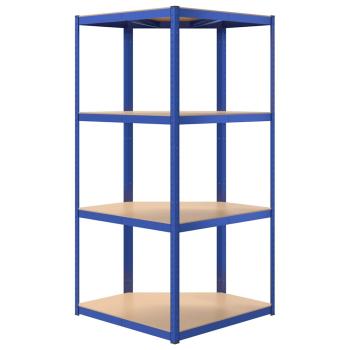 Eckregal mit 4 B?den Blau Stahl & Holzwerkstoff