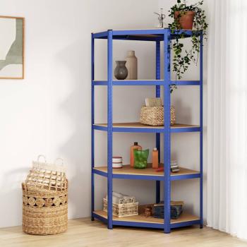 ARDEBO.de - Eckregal mit 5 B?den Blau Stahl & Holzwerkstoff