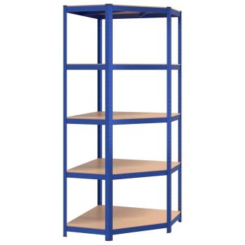 Eckregal mit 5 B?den Blau Stahl & Holzwerkstoff