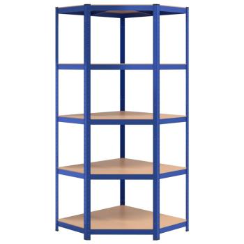 Eckregal mit 5 B?den Blau Stahl & Holzwerkstoff