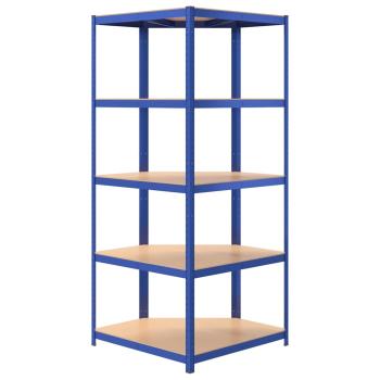 Eckregal mit 5 B?den Blau Stahl & Holzwerkstoff