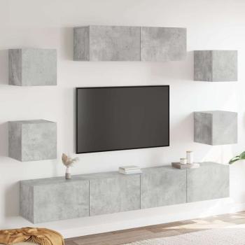 ARDEBO.de - 7-tlg. TV-Schrank-Set Betongrau Holzwerkstoff
