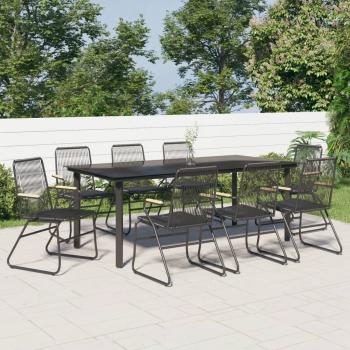 ARDEBO.de - 9-tlg. Garten-Essgruppe Schwarz PVC Rattan