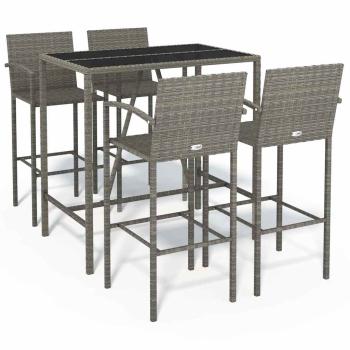 5-tlg. Gartenbar-Set Grau Poly Rattan