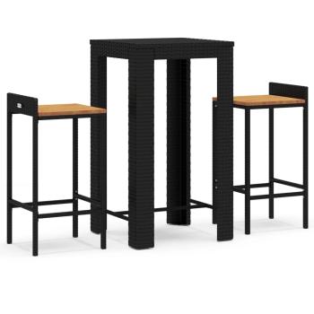 3-tlg. Gartenbar-Set Schwarz Poly Rattan & Massivholz Akazie