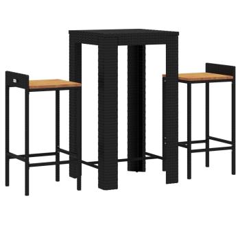 3-tlg. Gartenbar-Set Schwarz Poly Rattan & Massivholz Akazie