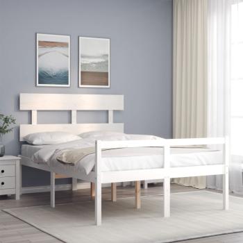 ARDEBO.de - Seniorenbett ohne Matratze Weiß Klein Doppelbett Massivholz