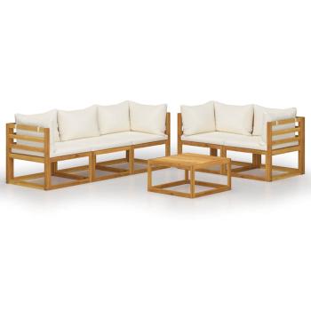 6-tlg. Garten-Lounge-Set mit Auflagen Creme Massivholz Akazie