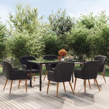 ARDEBO.de - 7-tlg. Garten-Essgruppe mit Kissen Schwarz