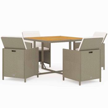 5-tlg. Garten-Essgruppe mit Kissen Poly Rattan Beige