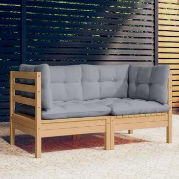 ARDEBO.de - 2-Sitzer-Gartensofa mit Grauen Kissen Massivholz Kiefer