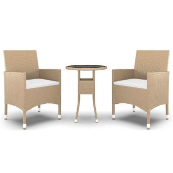 3-tlg. Garten-Essgruppe Poly Rattan Beige