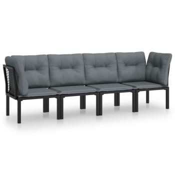4-tlg. Garten-Lounge-Set Schwarz und Grau Poly Rattan