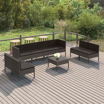 ARDEBO.de - 9-tlg. Garten-Lounge-Set mit Auflagen Poly Rattan Grau