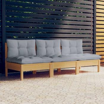 ARDEBO.de - 3-Sitzer-Gartensofa mit Grauen Kissen Massivholz Kiefer