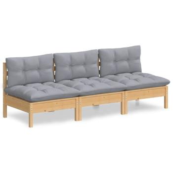 3-Sitzer-Gartensofa mit Grauen Kissen Massivholz Kiefer