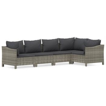 5-tlg. Garten-Lounge-Set mit Kissen Grau Poly Rattan