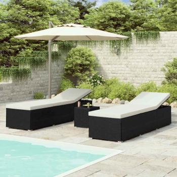 ARDEBO.de - 3-tlg. Garten-Sonnenliegen mit Teetisch Poly Rattan Schwarz