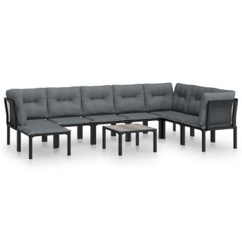 9-tlg. Garten-Lounge-Set Schwarz und Grau Poly Rattan