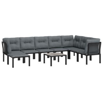 9-tlg. Garten-Lounge-Set Schwarz und Grau Poly Rattan
