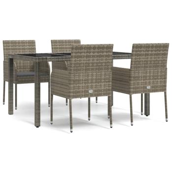 5-tlg. Garten-Essgruppe mit Kissen Grau Poly Rattan