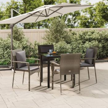 ARDEBO.de - 5-tlg. Garten-Essgruppe mit Kissen Schwarz und Grau Poly Rattan
