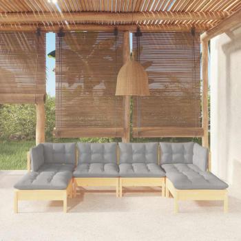 ARDEBO.de - 6-tlg. Garten-Lounge-Set mit Grauen Kissen Kiefernholz