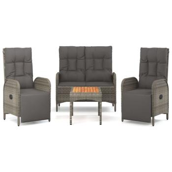 4-tlg. Garten-Essgruppe mit Kissen Grau Poly Rattan