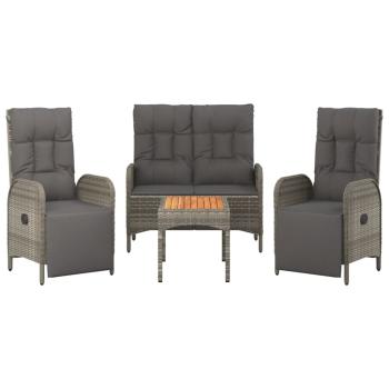 4-tlg. Garten-Essgruppe mit Kissen Grau Poly Rattan
