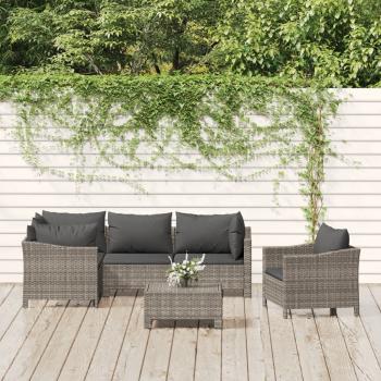 ARDEBO.de - 6-tlg. Garten-Lounge-Set mit Kissen Grau Poly Rattan