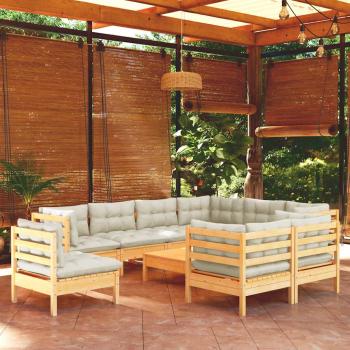 ARDEBO.de - 10-tlg. Garten-Lounge-Set mit Creme Kissen Massivholz Kiefer