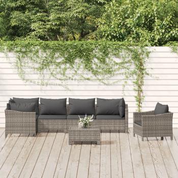 ARDEBO.de - 7-tlg. Garten-Lounge-Set mit Kissen Grau Poly Rattan