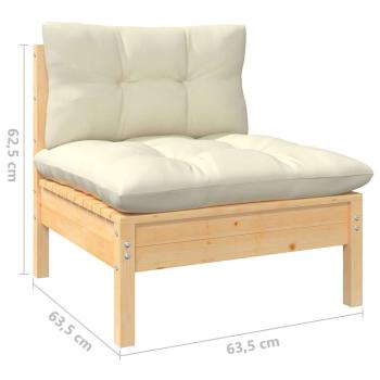 4-Sitzer-Gartensofa mit Creme Kissen Massivholz Kiefer