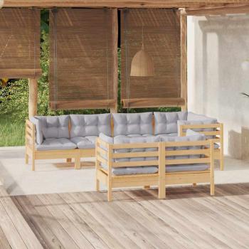 ARDEBO.de - 7-tlg. Garten-Lounge-Set mit Grauen Kissen Kiefer Massivholz