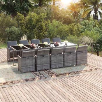 ARDEBO.de - 11-tlg. Garten-Essgruppe mit Kissen Poly Rattan Grau