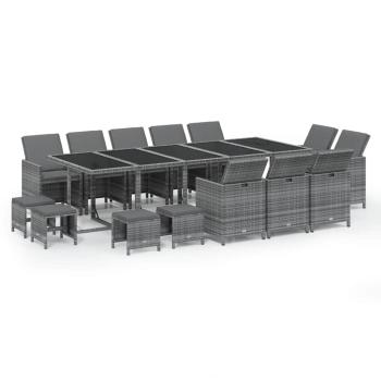 15-tlg. Garten-Essgruppe mit Kissen Poly Rattan Grau