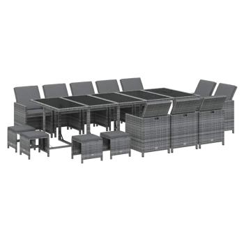 15-tlg. Garten-Essgruppe mit Kissen Poly Rattan Grau