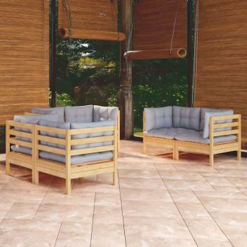 ARDEBO.de - 6-tlg. Garten-Lounge-Set mit Grauen Kissen Kiefer Massivholz