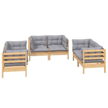 6-tlg. Garten-Lounge-Set mit Grauen Kissen Kiefer Massivholz