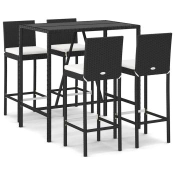5-tlg. Gartenbar-Set mit Kissen Schwarz Poly Rattan
