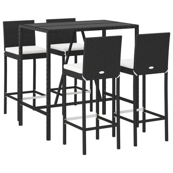 5-tlg. Gartenbar-Set mit Kissen Schwarz Poly Rattan