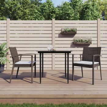 ARDEBO.de - 3-tlg. Garten-Essgruppe mit Kissen Poly Rattan und Stahl